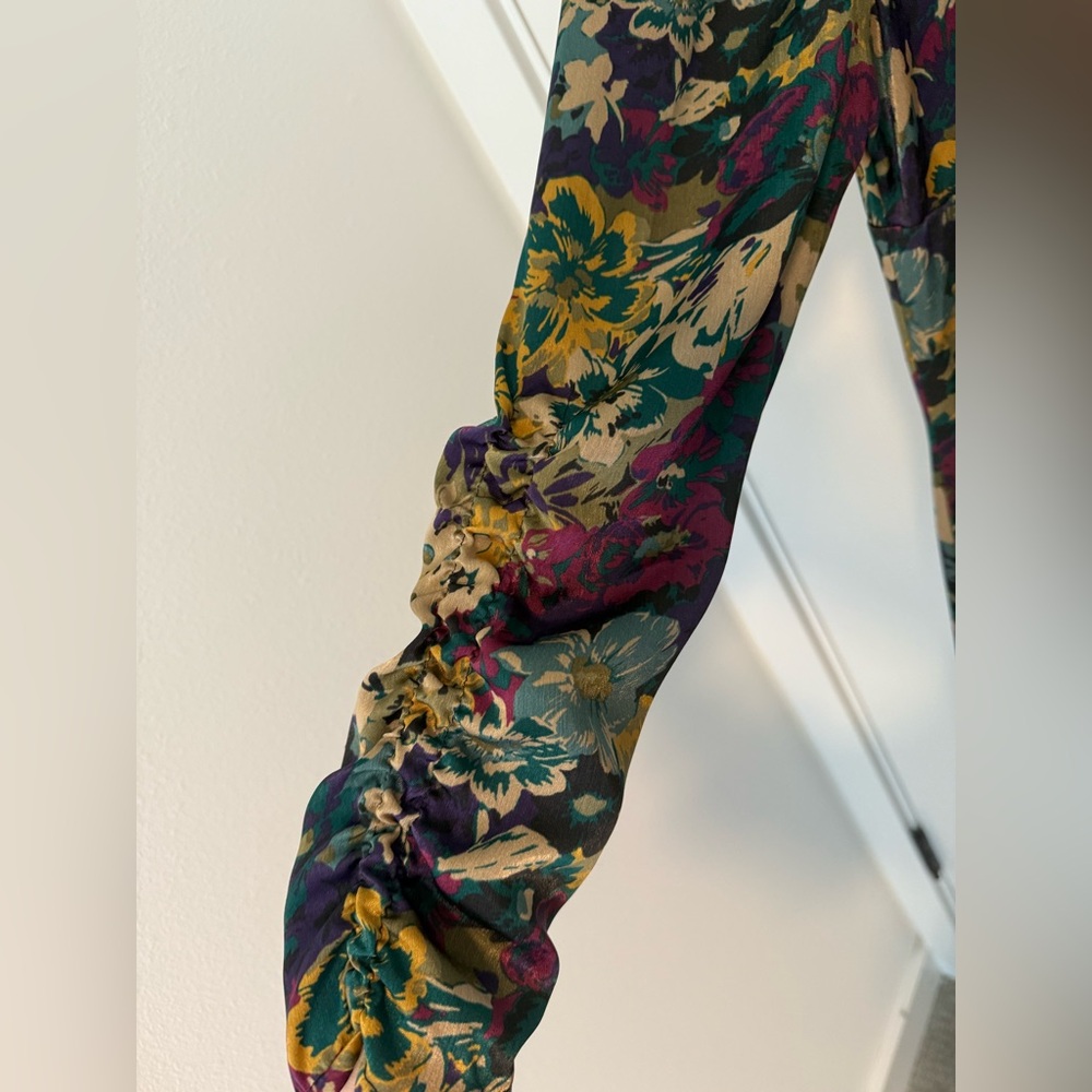 Zara Floral Mini Dress in Purple, Green, Gold - Picture 5 of 6